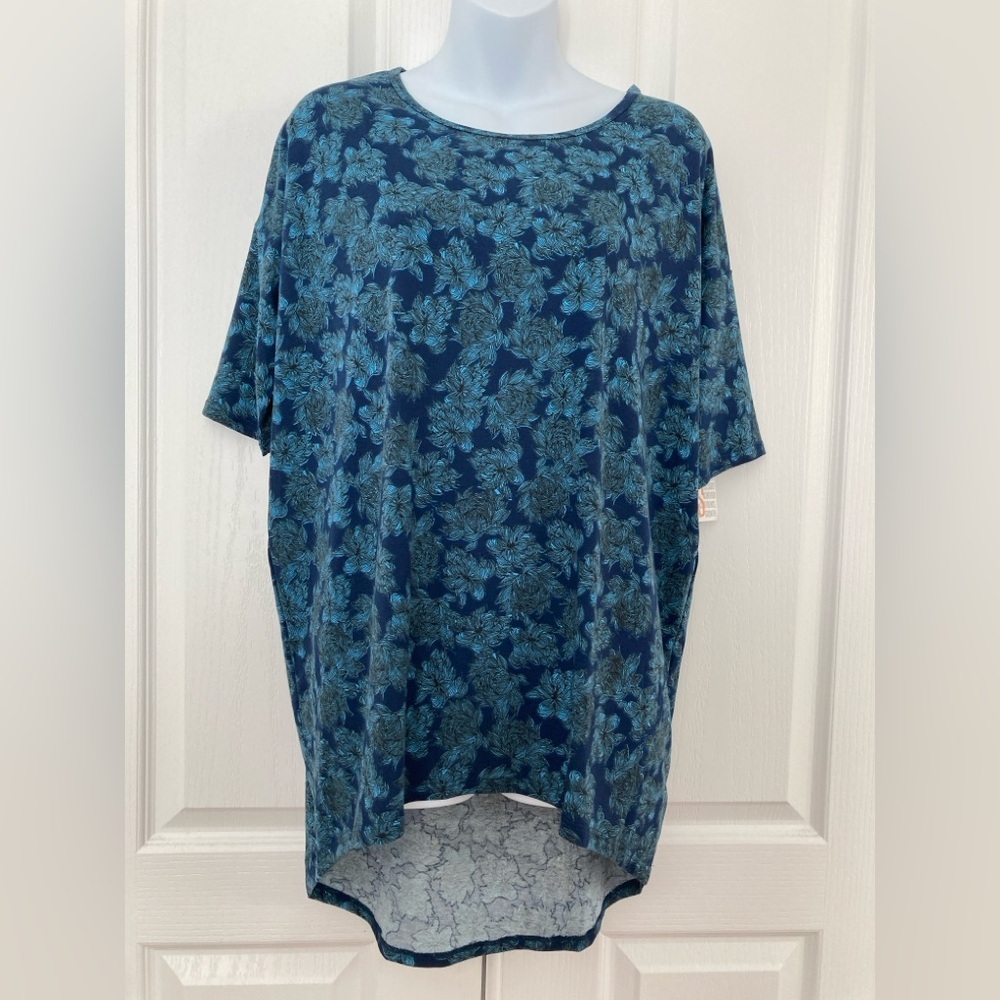 NWT Lularoe Irma Tunic Size XS Blue Navy Flower FLoral Hi Lo Shirt top LLR NEW